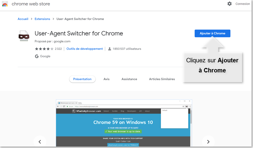 Installer USer Agent Switcher sur Chrome