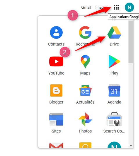 Accédez à Google Drive via l'icône des applications